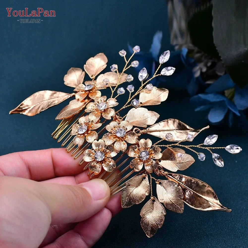 Gold YouLaPan HP297 Ladies Banquet Hair Comb Fancy Bridesmaid Headdress Vintage Gold Leaf Wedding Accessories Bridal Hair Piece