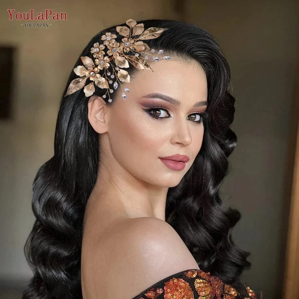 Gold YouLaPan HP297 Ladies Banquet Hair Comb Fancy Bridesmaid Headdress Vintage Gold Leaf Wedding Accessories Bridal Hair Piece