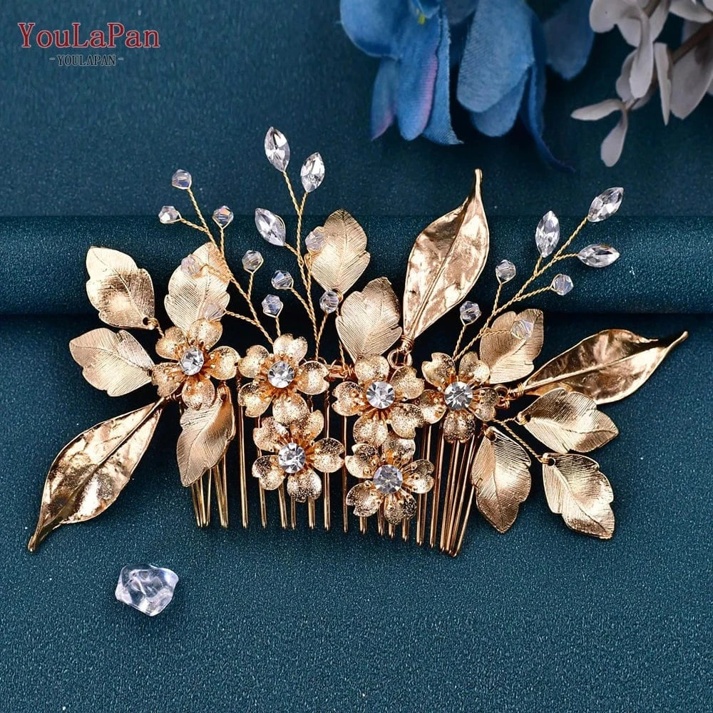 Gold YouLaPan HP297 Ladies Banquet Hair Comb Fancy Bridesmaid Headdress Vintage Gold Leaf Wedding Accessories Bridal Hair Piece