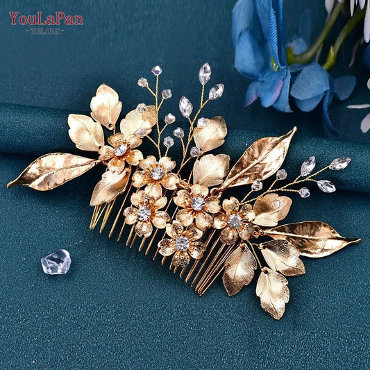Gold YouLaPan HP297 Ladies Banquet Hair Comb Fancy Bridesmaid Headdress Vintage Gold Leaf Wedding Accessories Bridal Hair Piece