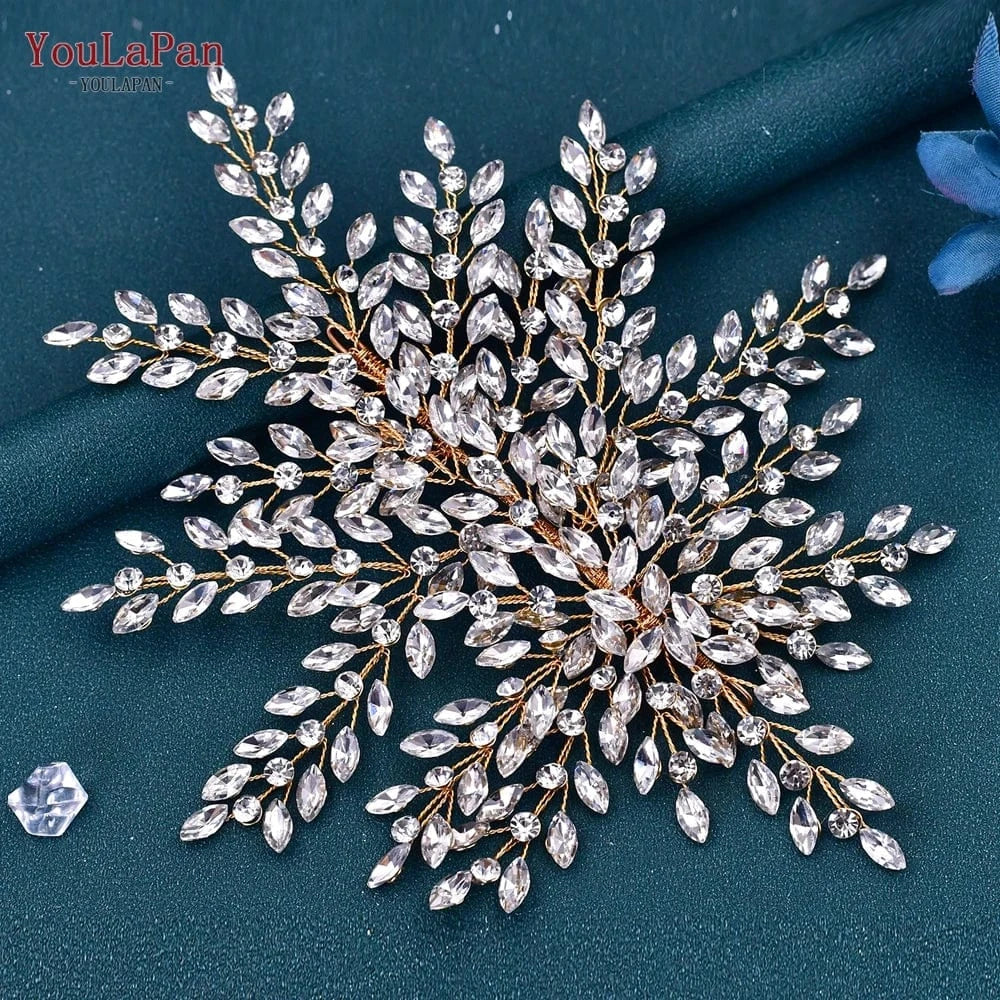 gold YouLaPan HP438 Exquisite Wedding Tiara Ladies Banquet Everyday Hair Accessories Bridal Rhinestone Hair Piece Wedding Headband