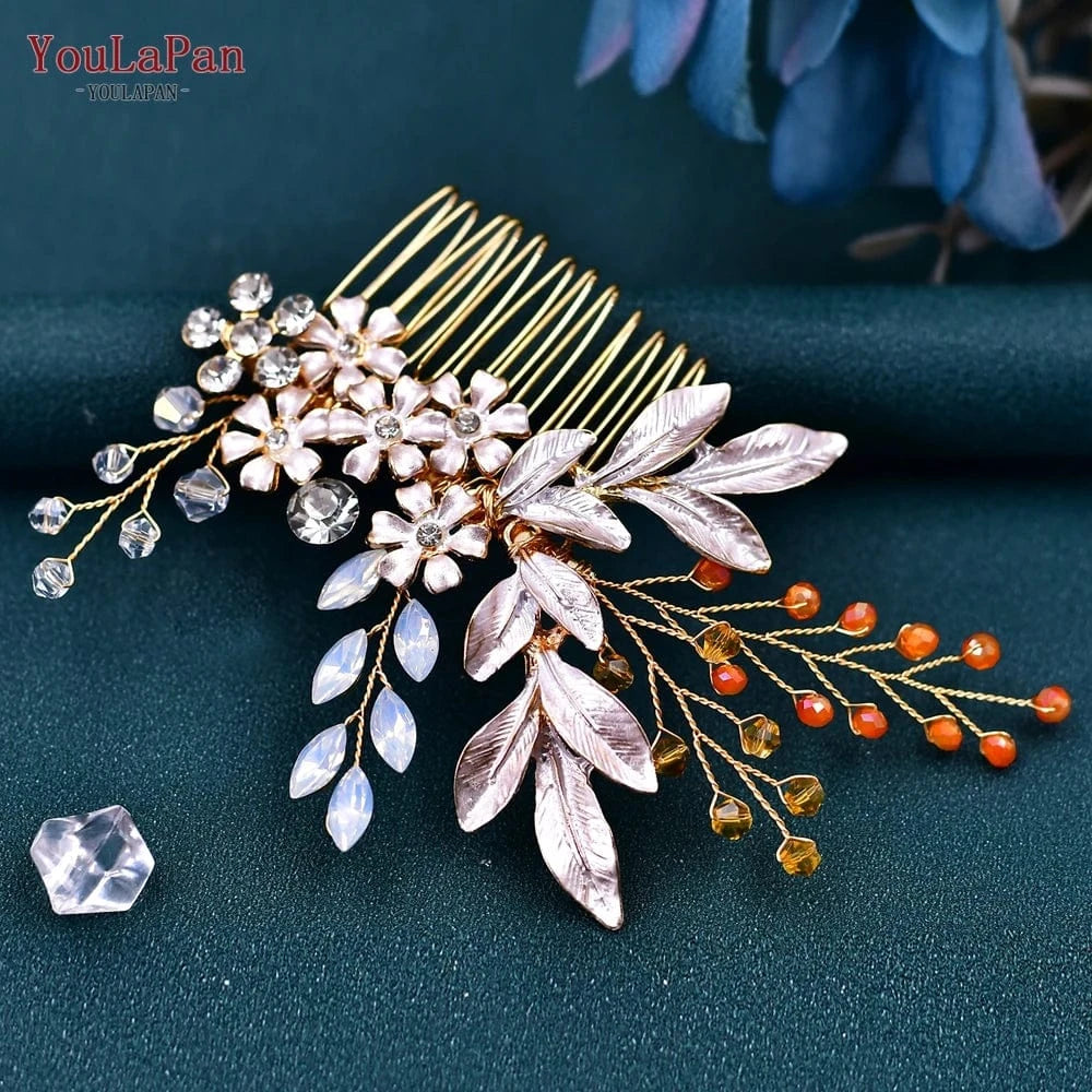 Gold YouLaPan Unique Bridal Bridesmaid Hair Accessories Alloy Rhinestone Crystal Hair Comb Women Prom Party Wedding Headwear HP310