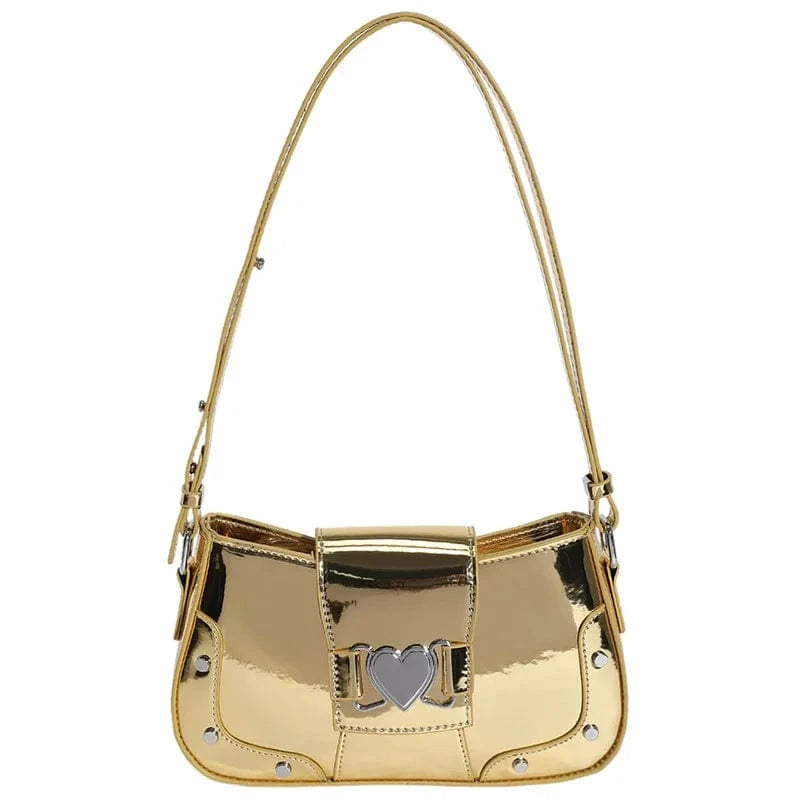 Golden 2024 Trendy Leather Shoulder Bag Heart Shape Ornament Stylish Luxury Handbags for Women Wholesale