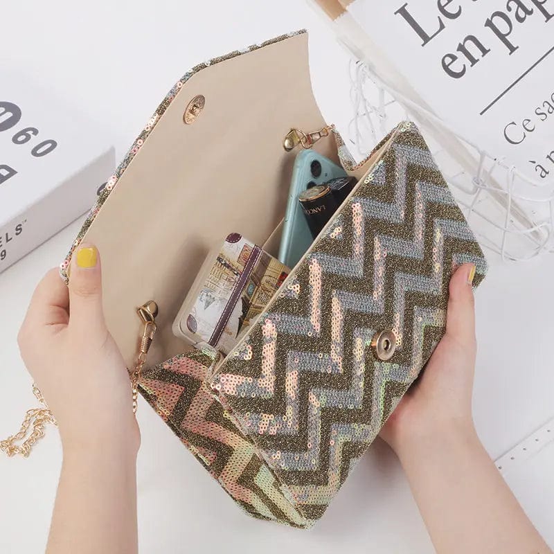 Golden China Supplier Wholesale Fashion Retro Hipster Elegant Ladies Dress Sequin Party Wedding Envelope Money Clutch Evening Bag