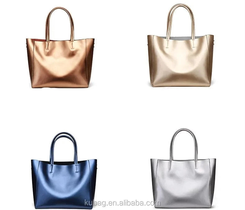 Golden color unique purse large-capacity leather shoulder bag handmade laptop computer handbag