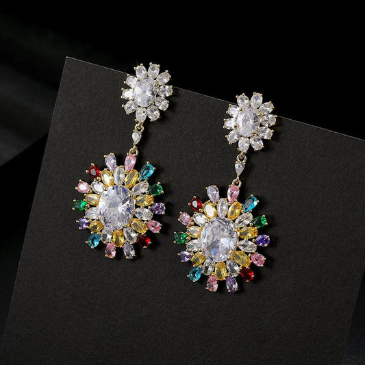 Golden E1177 New Luxury Sunflower Double Zircon Earrings For Fashionable Ladies A Variety Of Colors To Choose From Women's Earrings