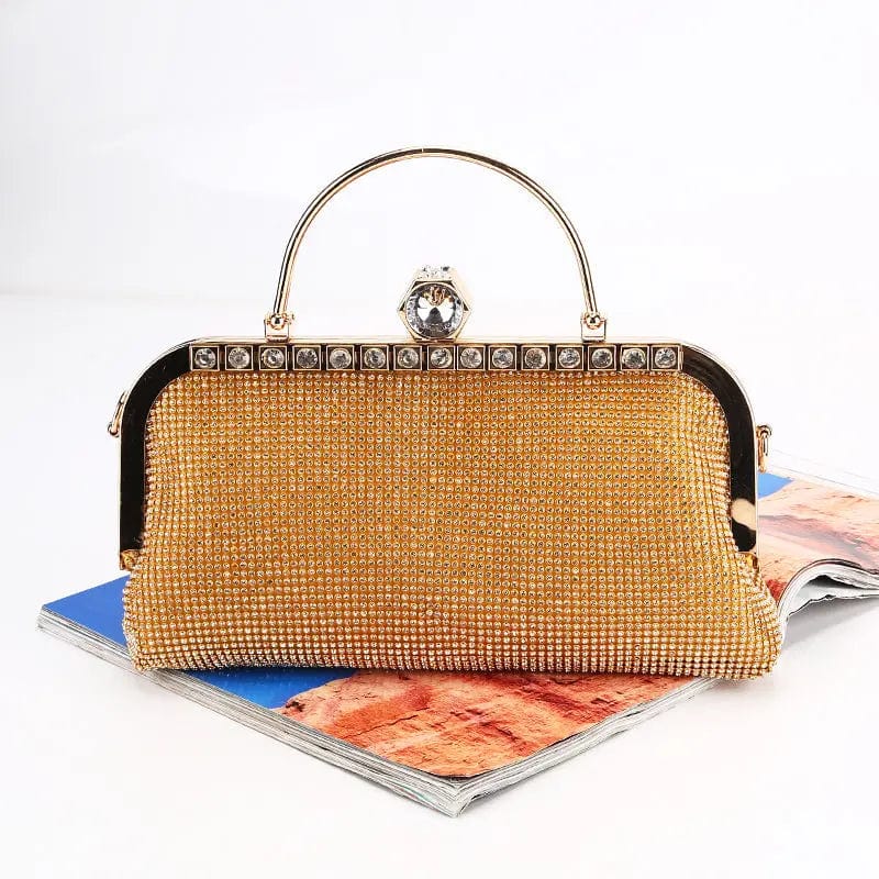 Golden Factory direct wholesale new style rhinestone clutches diamond evening bag large space handbags metal handle for banquet wedding