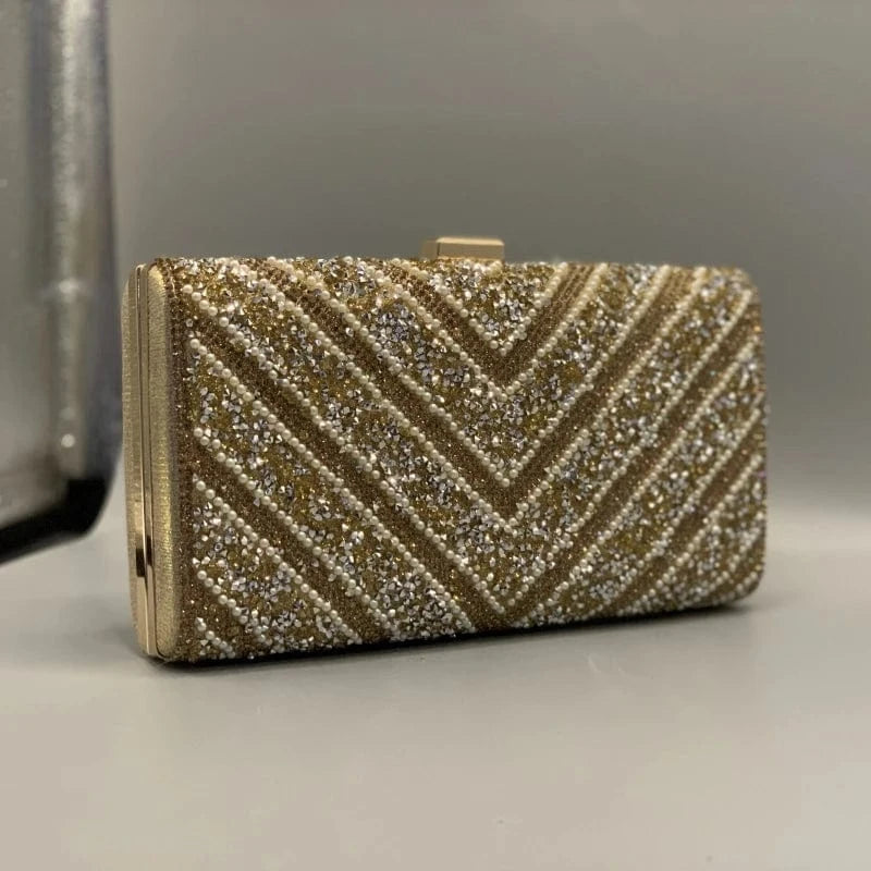 Golden fashion chains unique sequin diamond clutch bag wholesale designer square clutch evening purse