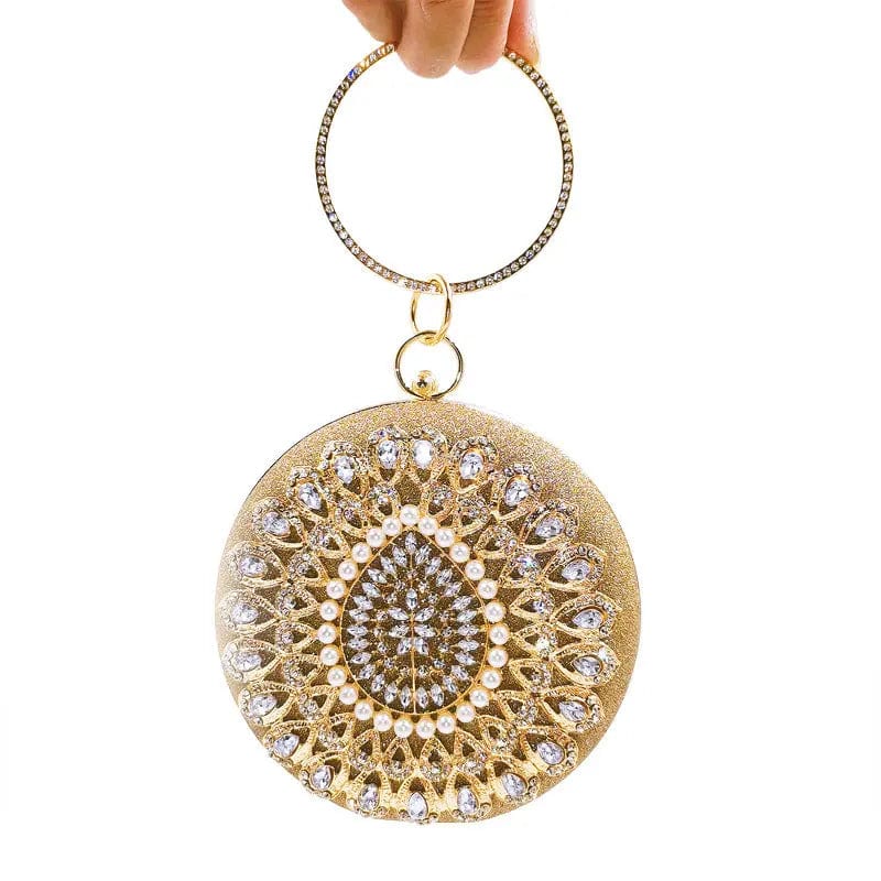 Golden New Round Dinner Bag Rhinestone Decorative Party Handbag Woman Luxury Evening Bags