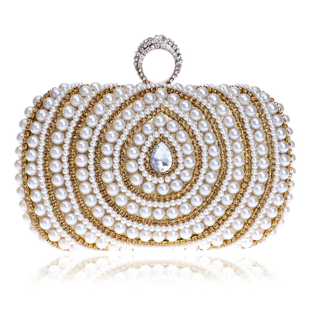 Golden Pearl Beaded Rhinestones Clutch Purse Handbags for Women Wedding Prom Party High Quality Clutch Evening Bags