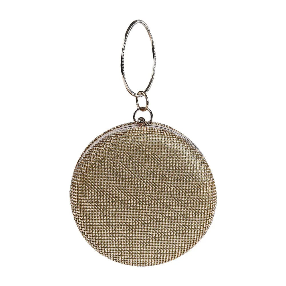Golden Wholesale Handmade Pretty crystal Evening Bag Round Shape Clutch With Round Metal Handle For Wedding Banquet Party