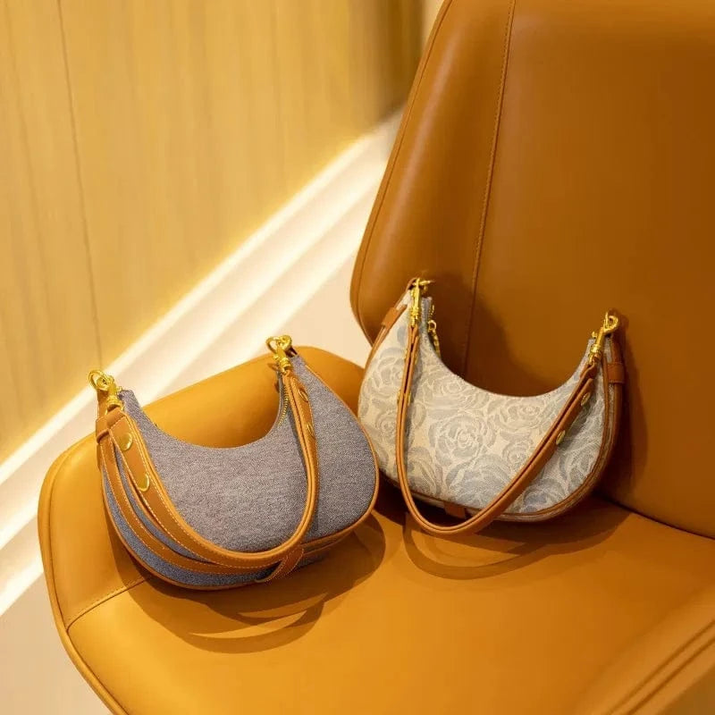 Good price jeans bags handbags women eco shoulder bag women blue color custom half moon handbag