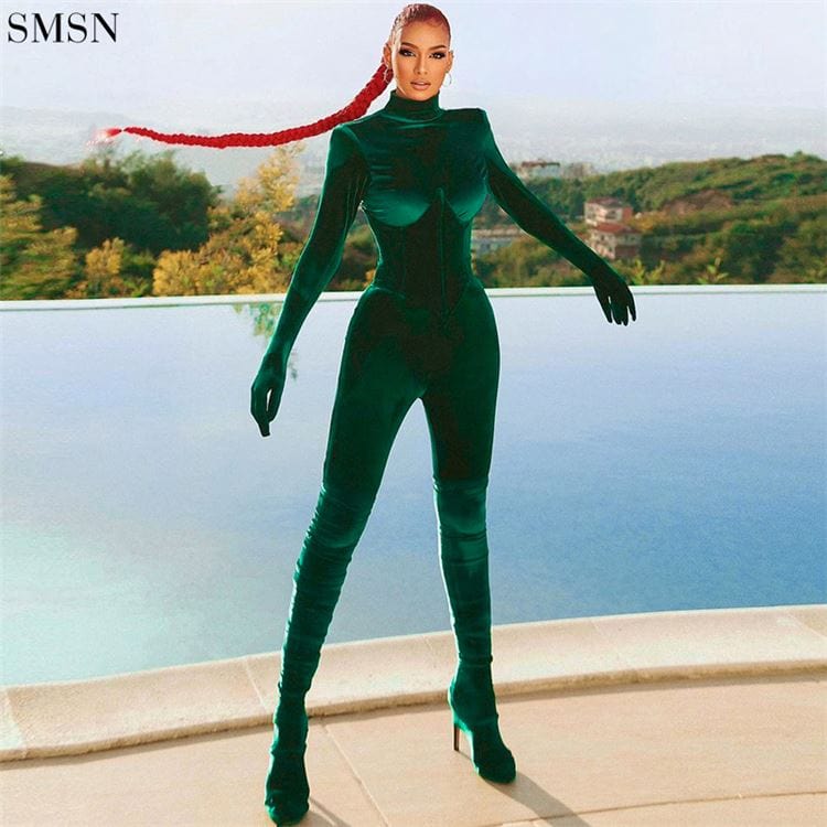 Good Quality Corduroy High Collar Finger Slim Jumpsuit Velvet Stacked Jumpsuit