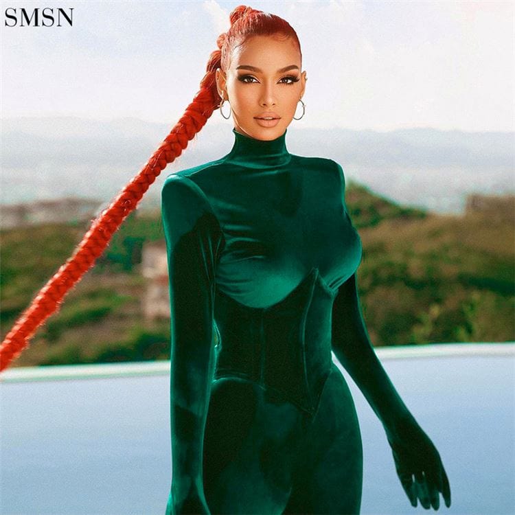 Good Quality Corduroy High Collar Finger Slim Jumpsuit Velvet Stacked Jumpsuit