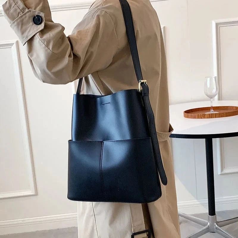 Good Quality solid color casual simple leather tote bag Shoulder Handbags Tote Bags For Women