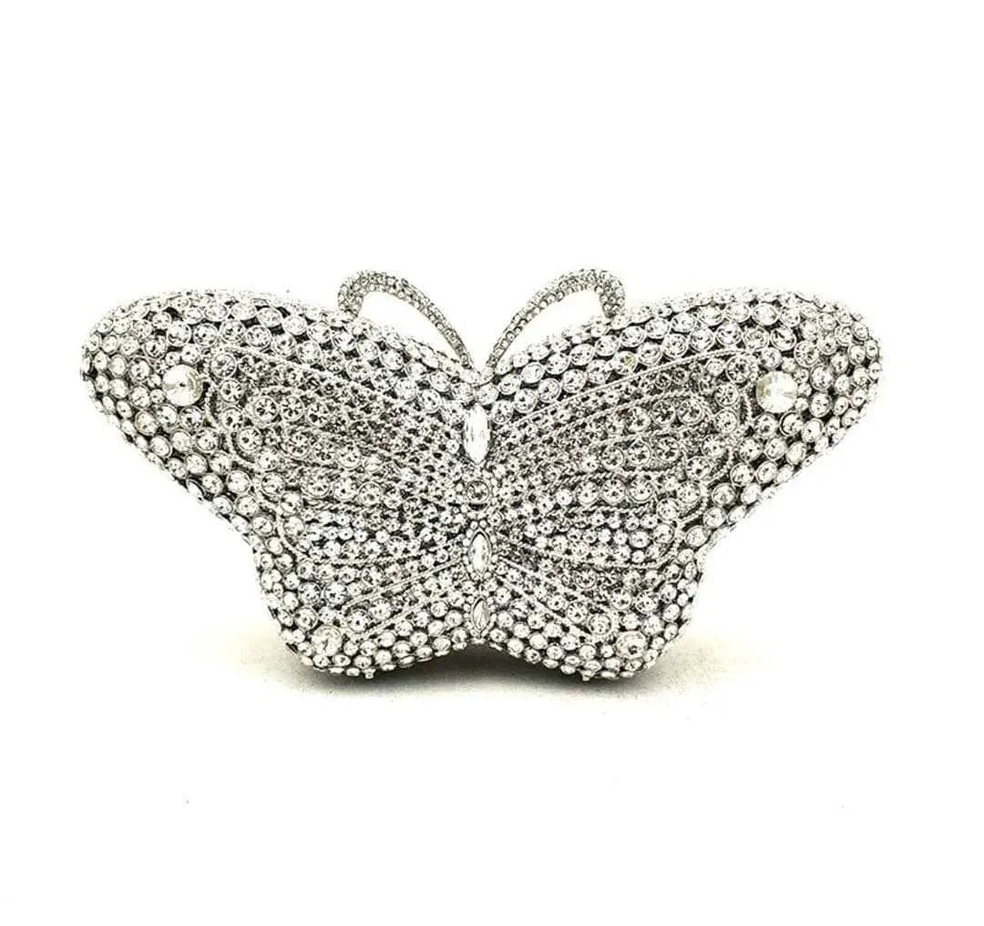Good Quality Wedding Bridal Sparkle Butterfly Shape Clutch Bags Hardcase Rhinestone Crystal Handbag  for Evening Party