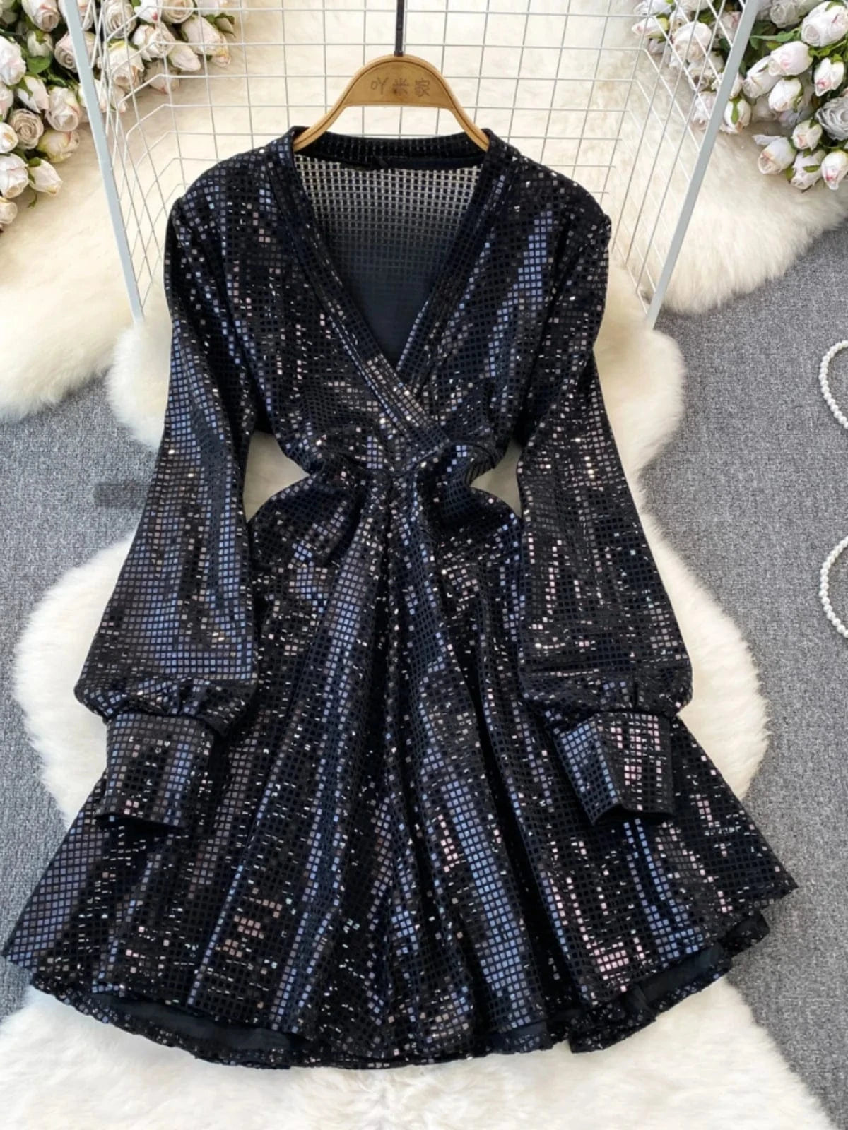 Good Quality Wholesale Women's Party Wear Shirt Dress Bandage Sequin Glitter Shirts For Female
