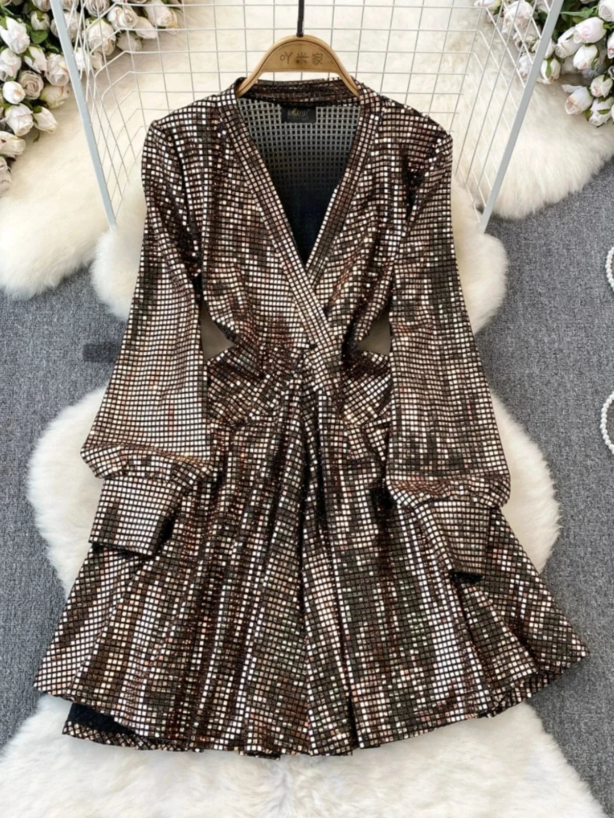 Good Quality Wholesale Women's Party Wear Shirt Dress Bandage Sequin Glitter Shirts For Female