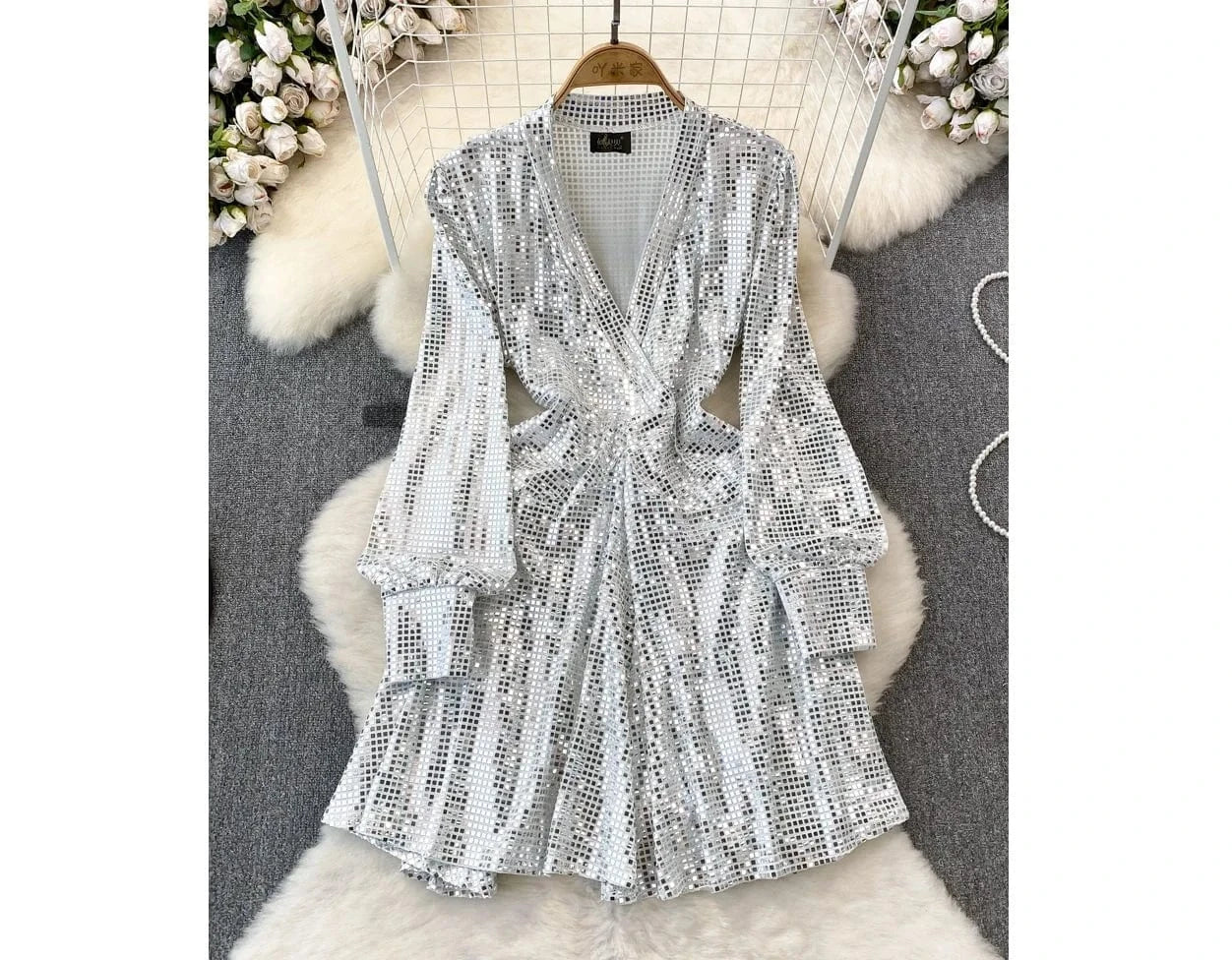 Good Quality Wholesale Women's Party Wear Shirt Dress Bandage Sequin Glitter Shirts For Female