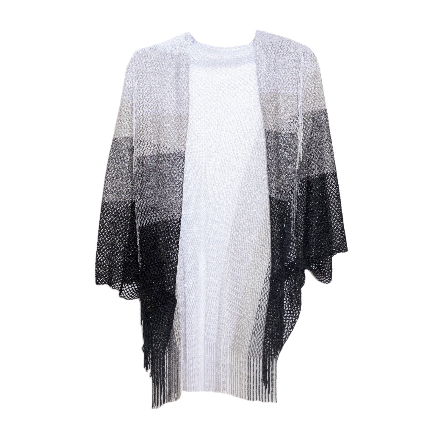 Gradient black and white New Women's Cloak Tourism Ethnic Style Rainbow Stripes Summer Sunscreen Thin Hollow Shawl