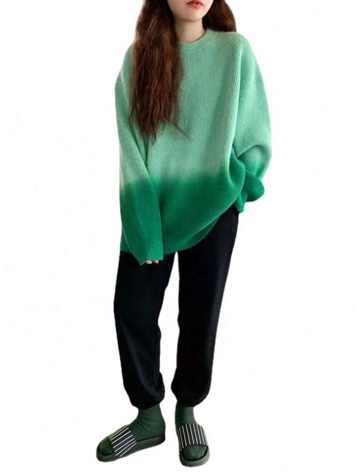 Gradient Color Sweater Women's Pullover Thick Loose Idle Style Matching Tie-Dyed Soft Glutinous Super Fairy