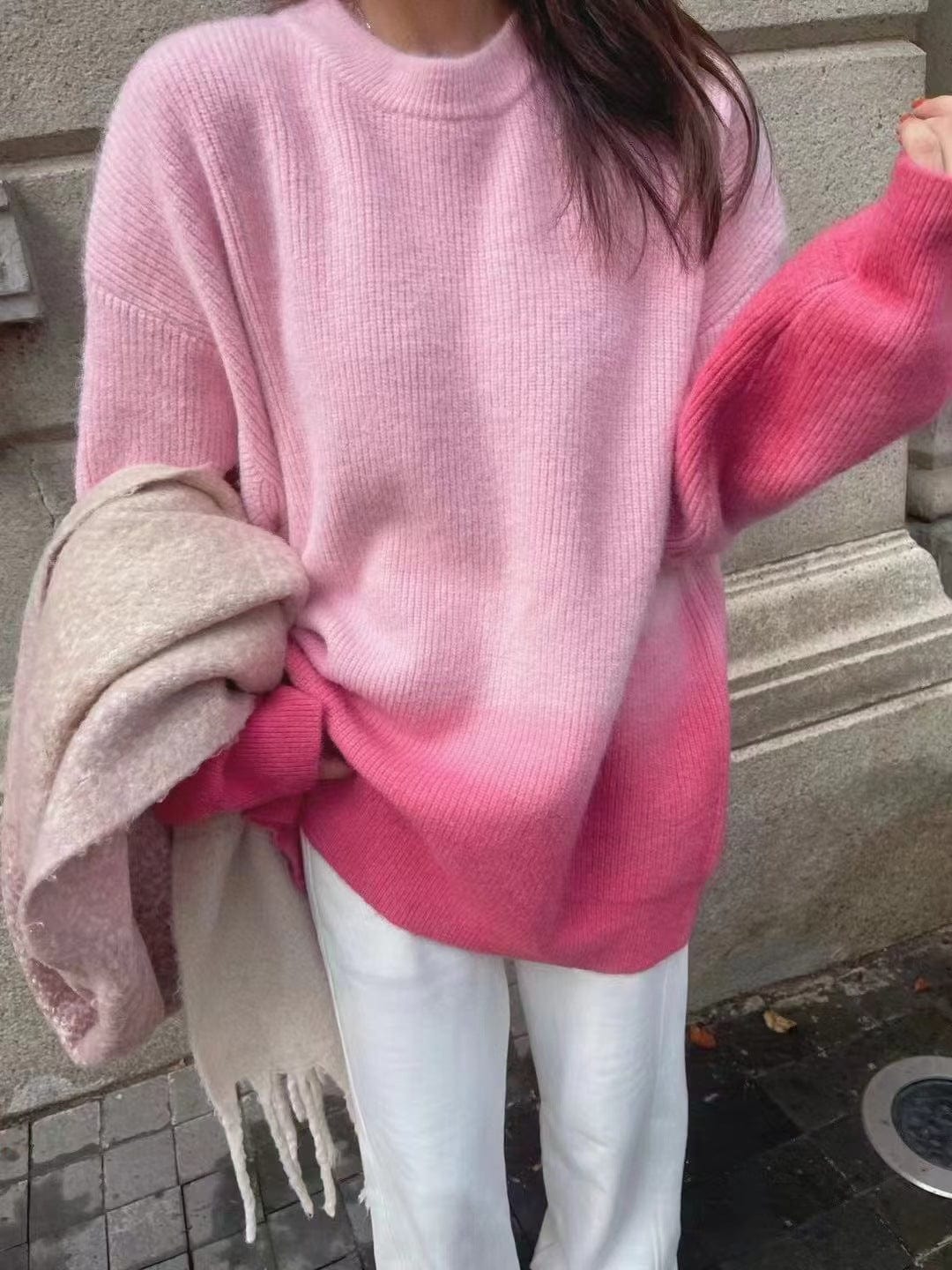 Gradient Color Sweater Women's Pullover Thick Loose Idle Style Matching Tie-Dyed Soft Glutinous Super Fairy