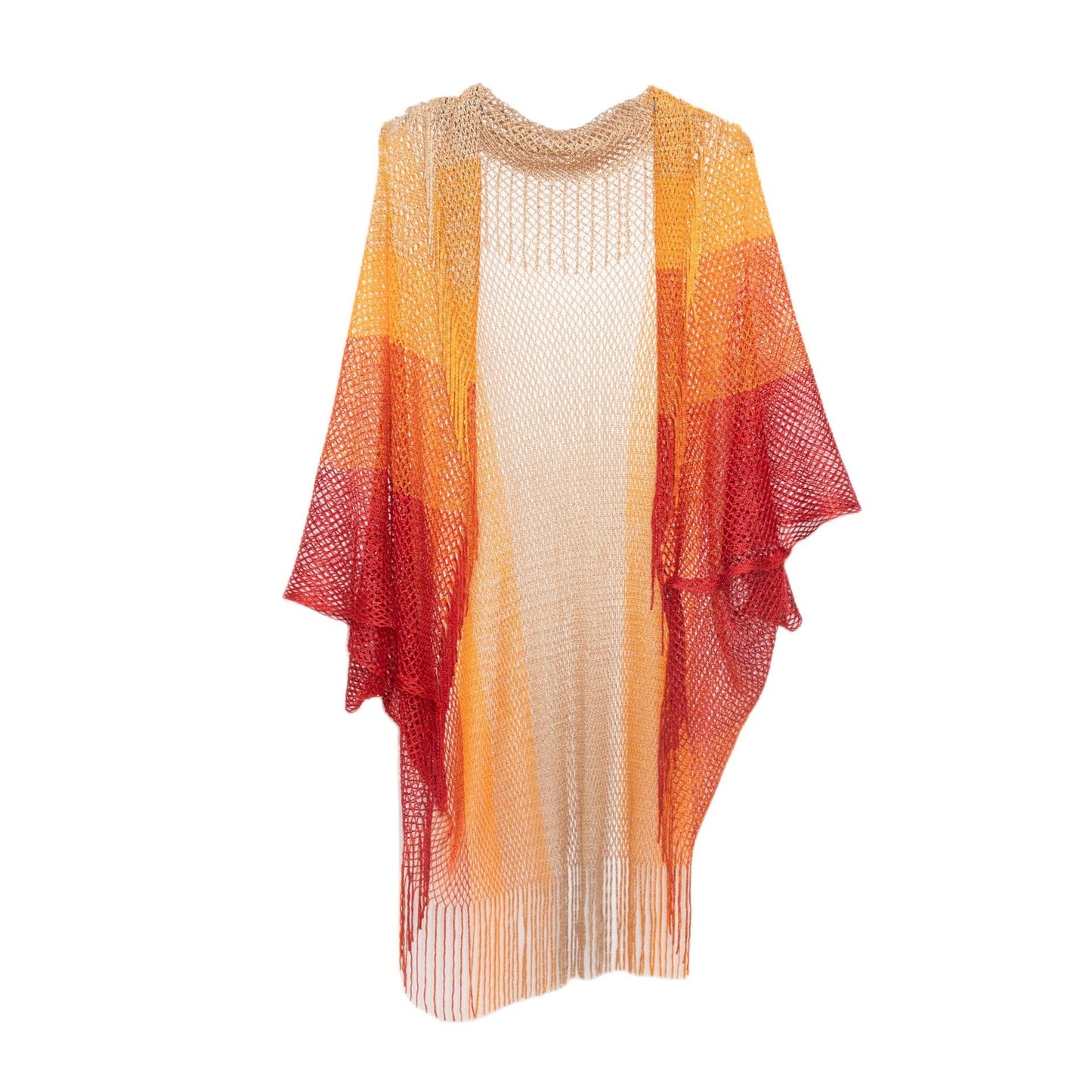 Gradient Orange New Women's Cloak Tourism Ethnic Style Rainbow Stripes Summer Sunscreen Thin Hollow Shawl