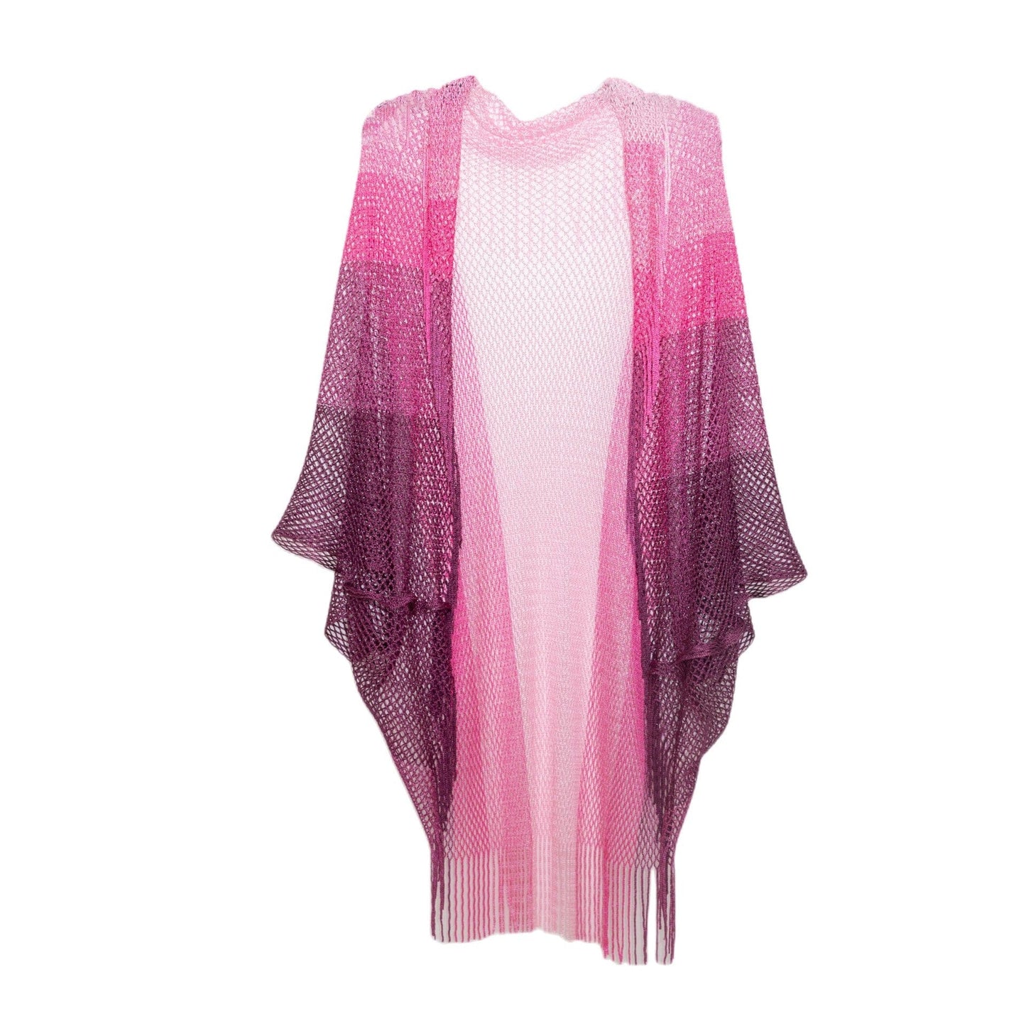 Gradient Pink New Women's Cloak Tourism Ethnic Style Rainbow Stripes Summer Sunscreen Thin Hollow Shawl