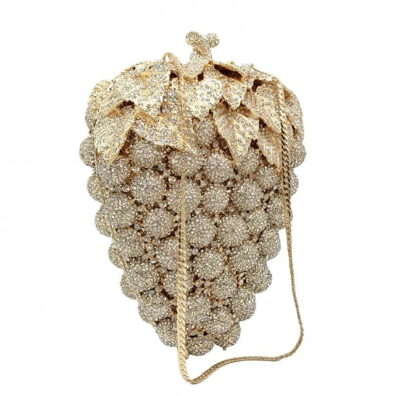 grape-gold Dropshipping fashion apple shaped evening bag crystal rhinestone clutch bag purse for women luxury