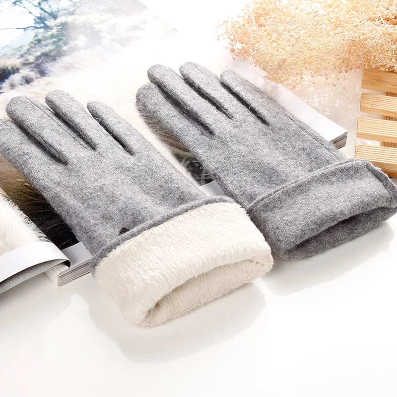 Gray Fashion autumn women touch screen riding wool gloves for winter