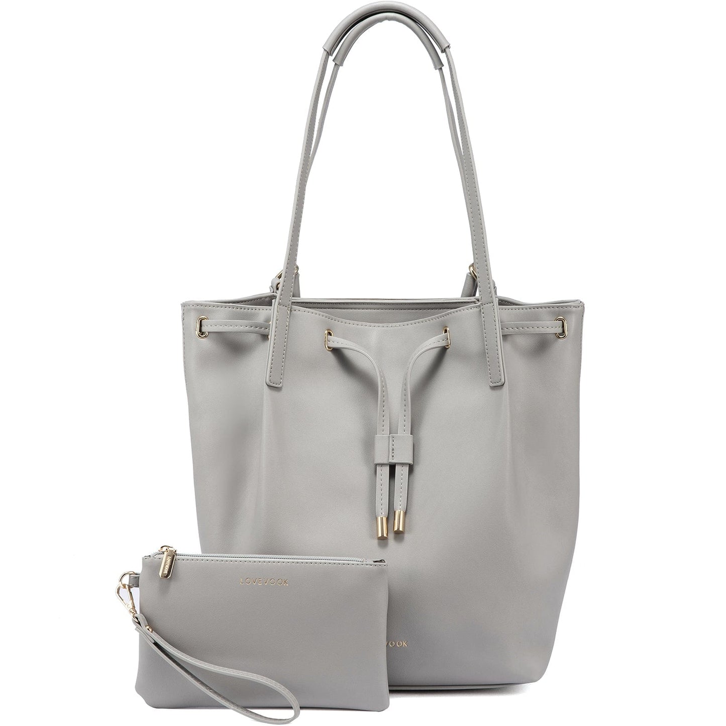 gray LOVEVOOK wholesale 2pc ladies gift handbag set 2022 pu leather office shoulder tote bags Convertible backpacks custom women bags