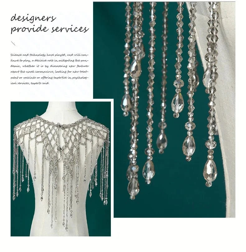 Gray Luxury Body Jewelry Tassel Wedding Bridal Elegant Shoulder Chain Necklace Gray Crystal Shawl Jewelry Summer Body Chain Jewelry