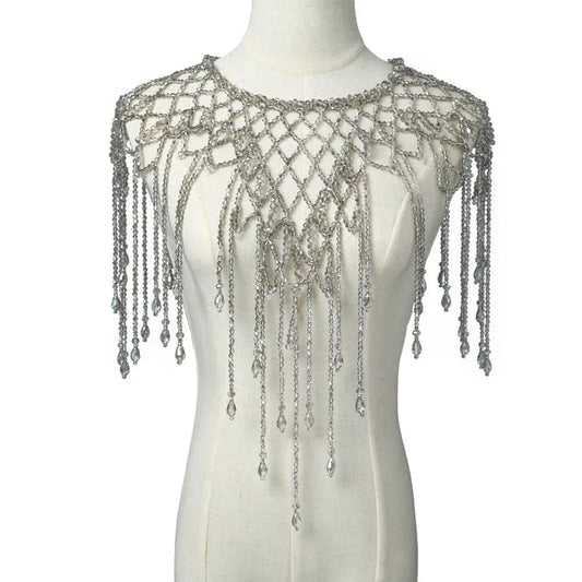 Gray Luxury Body Jewelry Tassel Wedding Bridal Elegant Shoulder Chain Necklace Gray Crystal Shawl Jewelry Summer Body Chain Jewelry