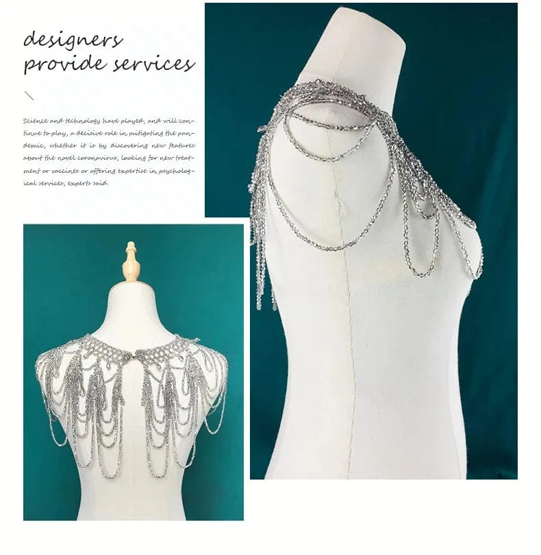 Gray Luxury Body Jewelry Tassel Wedding Bridal Elegant Shoulder Chain Necklace Gray Crystal Shawl Jewelry Summer Body Chain Jewelry