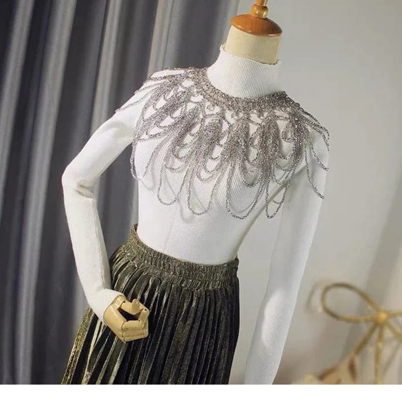 Gray Luxury Body Jewelry Tassel Wedding Bridal Elegant Shoulder Chain Necklace Gray Crystal Shawl Jewelry Summer Body Chain Jewelry