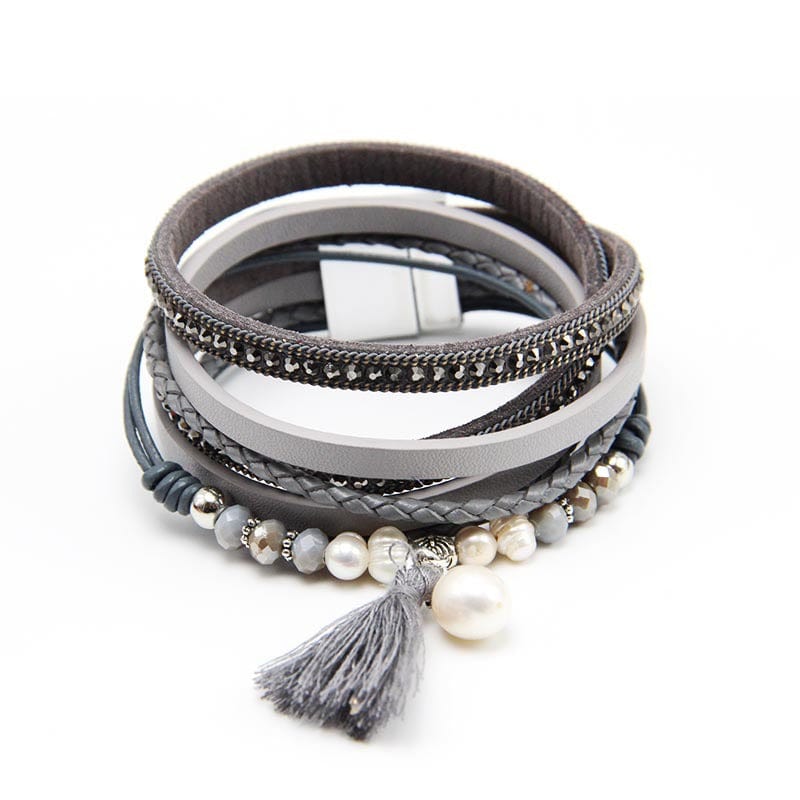 Gray New Multilayer Pearl Crystal Beads Bracelet Tassel Charm Bracelets  Bangles Jewelry for Women