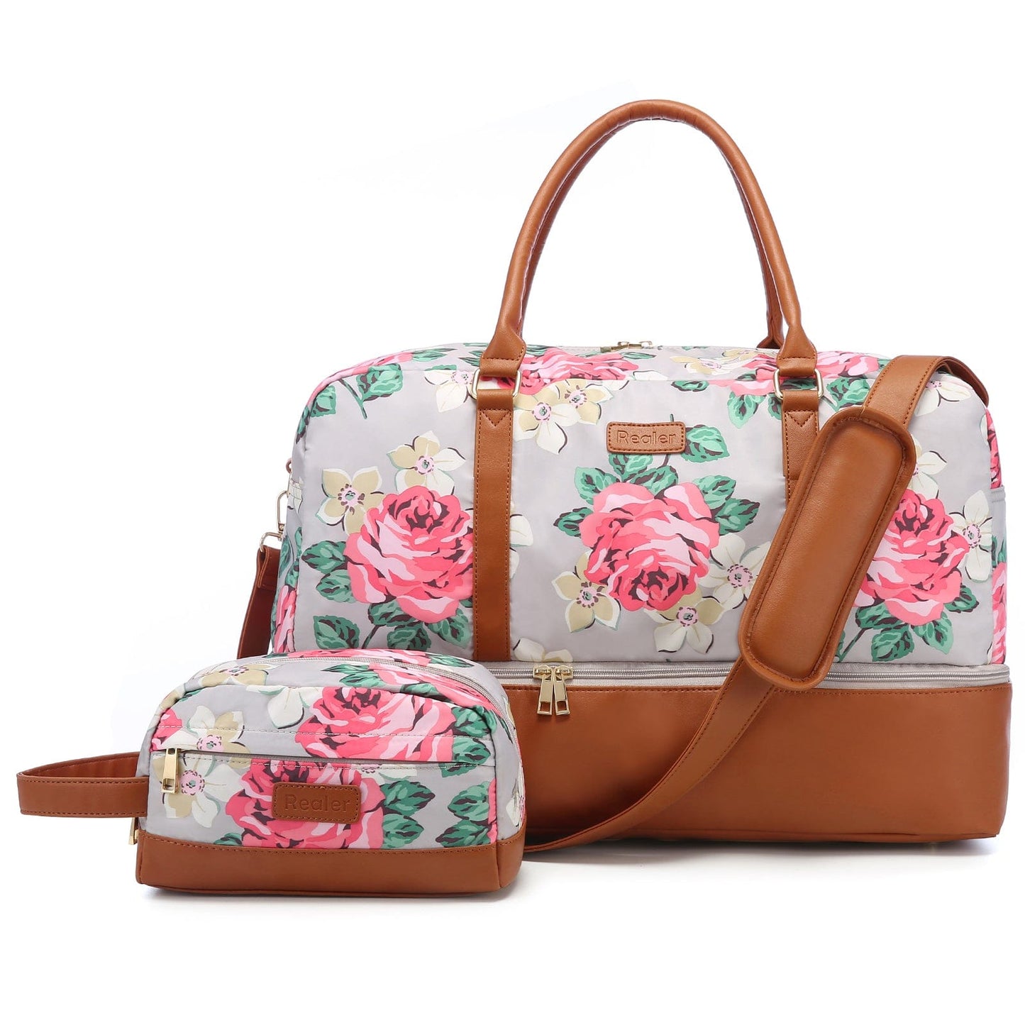 gray rose VYUB1785RE5L Wholesale custom low moq vintage canvas PU leather trim tote crossbody shoulder bag women weekend duffel travel bags