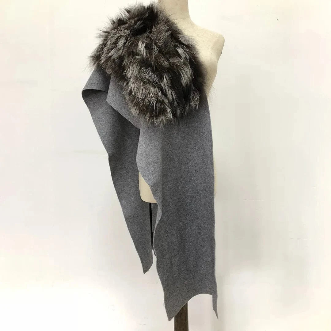 Gray Winter Spring Autumn new arrival grey winter pashmina scarf luxury fashion  women wool shawl with fox fur