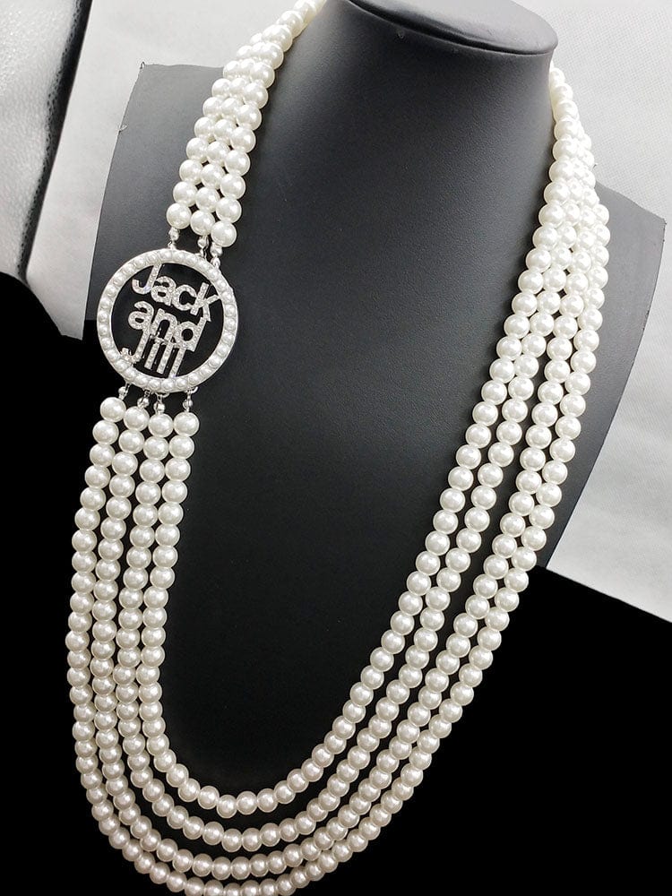 Greek Jack And Jill Logo Multi Layers White Pearl Necklaces Statement gift