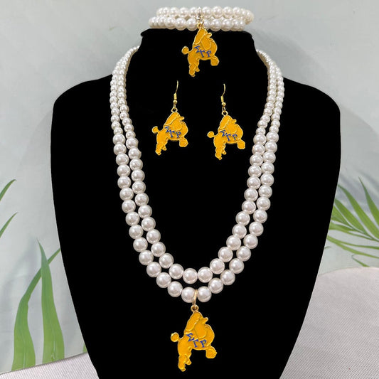 Greek Organization Symbol white Pearl SGR Sorority Party  Necklace Bracelet set