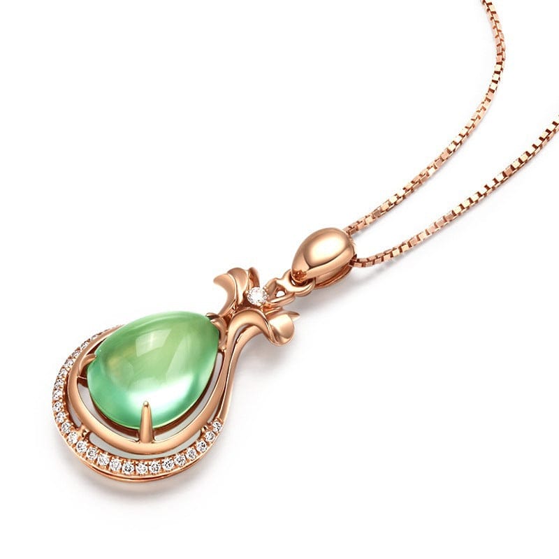 green 14k Rose Gold necklace Pendant Gemstone Women pierscionki naszyjnik colare Bizuteria girl pendant joyas diamond necklace