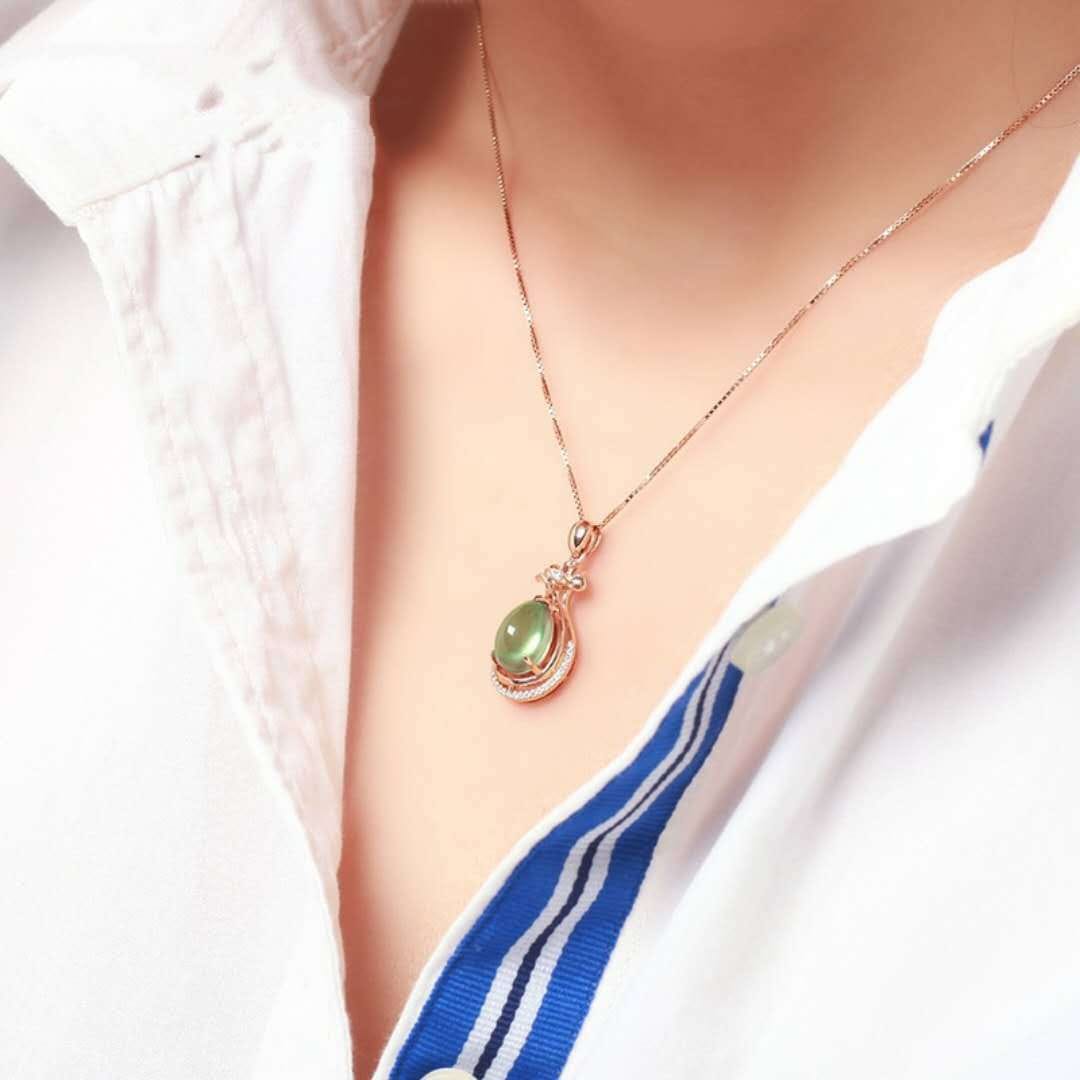 green 14k Rose Gold necklace Pendant Gemstone Women pierscionki naszyjnik colare Bizuteria girl pendant joyas diamond necklace