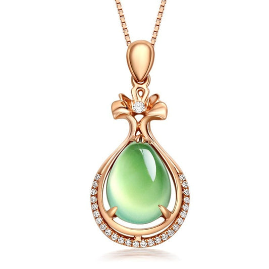 green 14k Rose Gold necklace Pendant Gemstone Women pierscionki naszyjnik colare Bizuteria girl pendant joyas diamond necklace