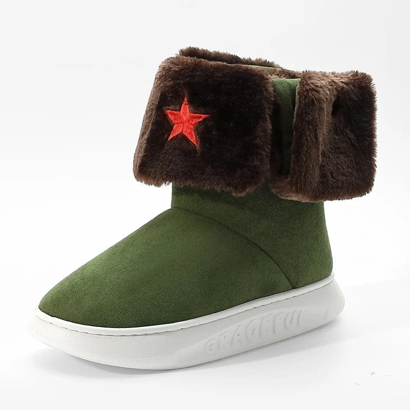 green / 42 New models wholesale leather boots women high heel Soviet red star snow winter men outdoor fur house shoes hiking brand cheap
