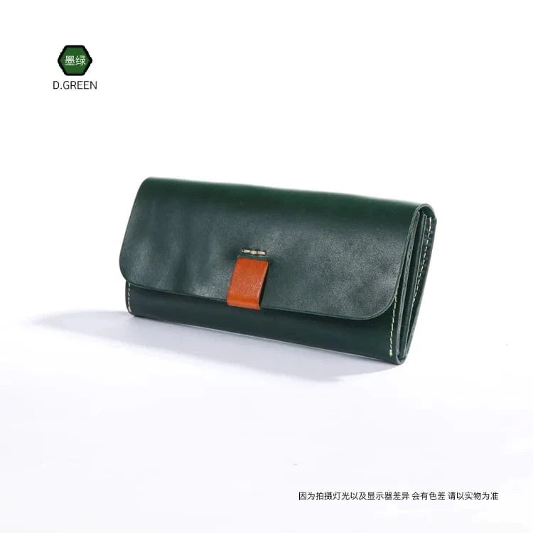 green Customized Genuine Leather Long Wallet Handcrafted Vintage Style Multi-Functional Wallet Clutch Bag