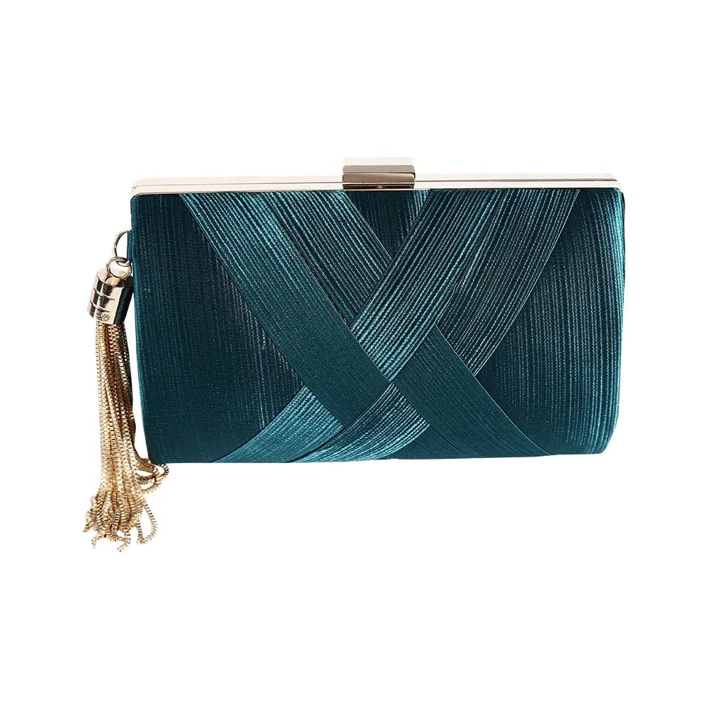 green Factory Direct Good Sell Brand New Handmade Weave Evening Bag Tassel Clutch With Satin For Wedding/banquet/party