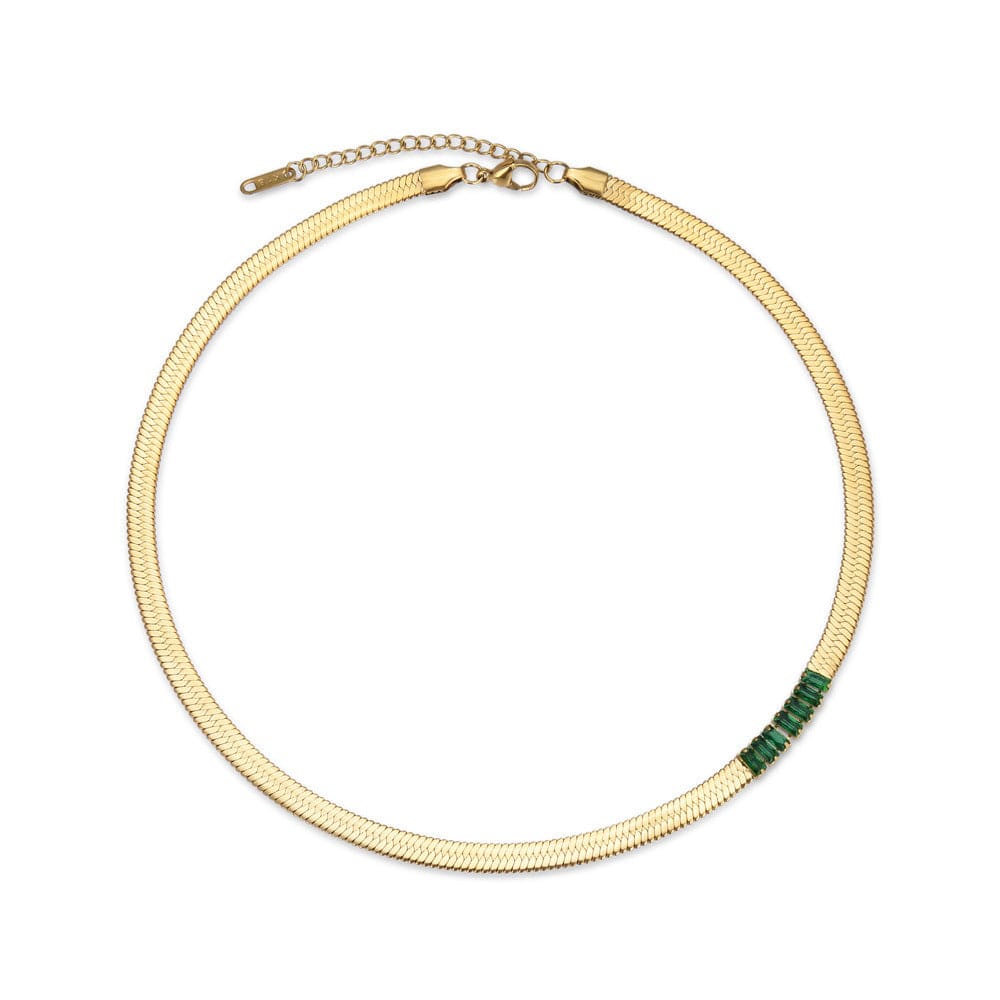 green IVIAPRO  Jewelry New Arrival Non Tarnish Stainless Steel Snake Chain Zircon Choker Necklace