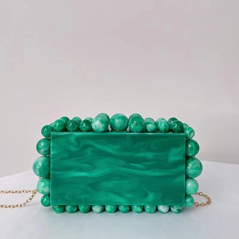 green Luxury party wedding designer acrylic women pearl handbag clutch purse evening bag
