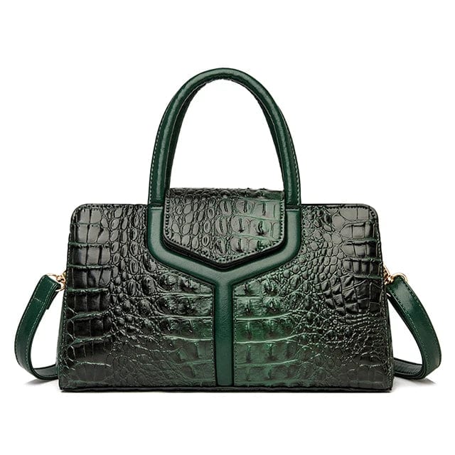 Green New Style Women's Handbag High Quality PU Leather Crocodile Pattern Large Bag Ladies One Shoulder Messenger Bag