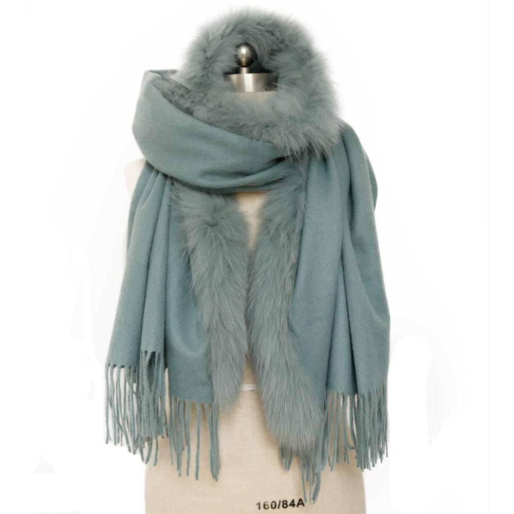 green Newest Design Classic Style Women Winter Woolen Cashmere Knit Shawl With Fur Tassel